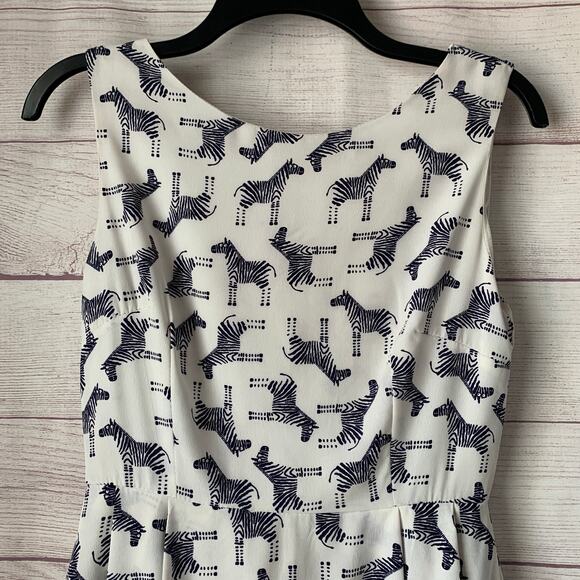 LA Soul White Sleeveless Dress with Navy Blue Zebras Short A-Line Size Small - Picture 2 of 16